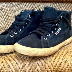 SUPERGA size 38 Black high tops, original laces, and insoles